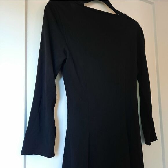 LOFT Wrap Dress Black Long Sleeve Ruched V Neck - Picture 9 of 12